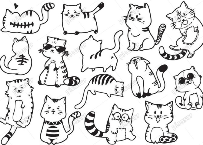 14 وکتور نقاشی گربه بامزه کارتونی خطی » پیکاسور