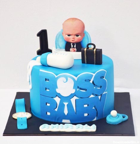 خرید و قیمت کیک تولد پسرانه بچه رییس آبی خامه ای