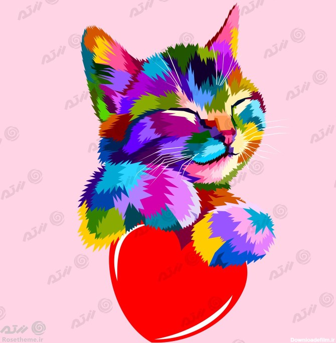 دانلود وکتور EPS لایه باز نقاشی دیجیتال گربه با رنگ های مختلف به ...