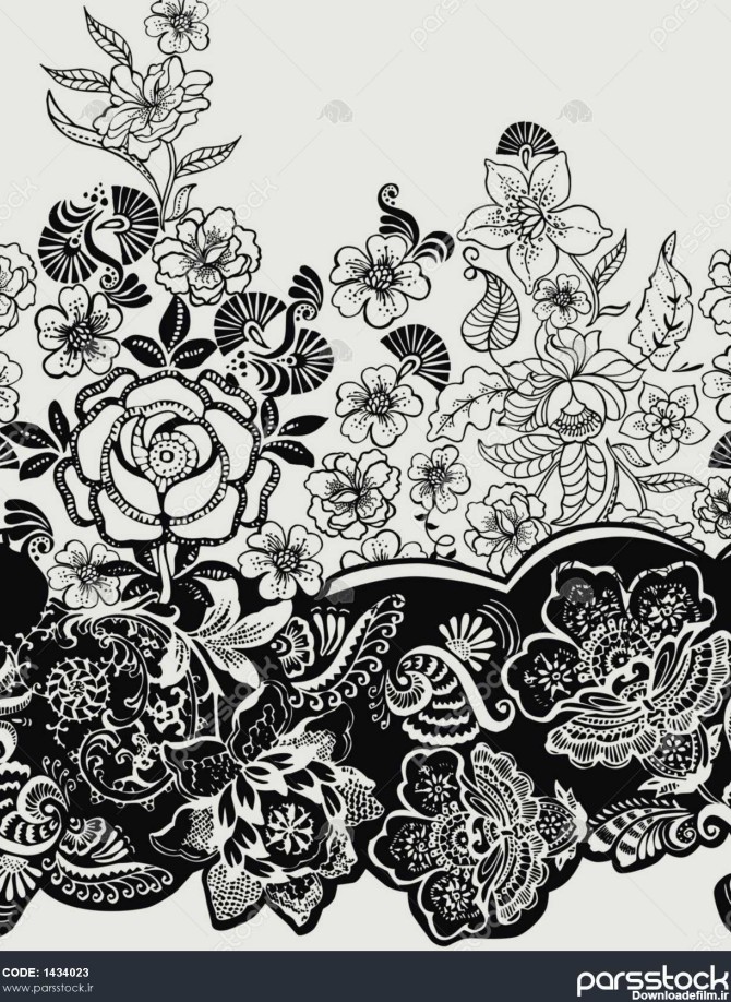 گل های گرافیکی سیاه و سفید و طراحی برگ 1434023