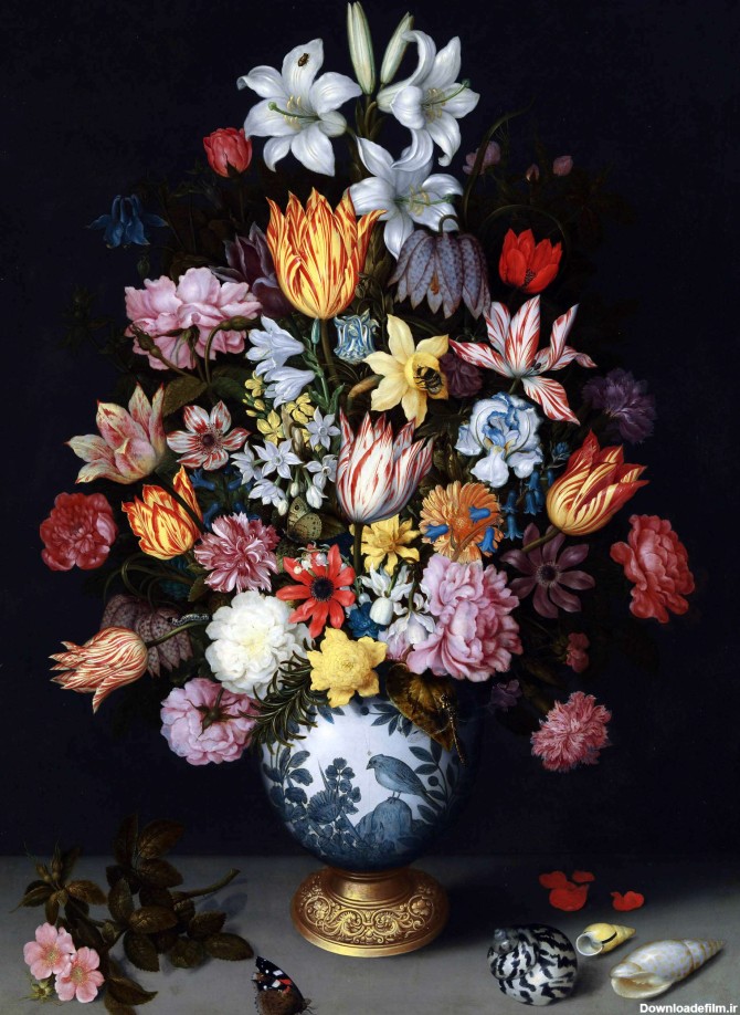 نقاشی با آبرنگ از یک گلدان گل