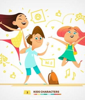 دانلود فایل لایه باز کاراکتر و شخصیت کارتونی دو دختر در حال پرش یک پسر با دو فرمت ai و eps