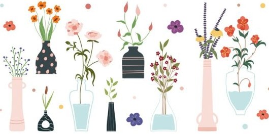 دانلود مجموعه وکتور از گل های درخشان بهاری در گلدان ها و بطری های جدا شده روی پس زمینه سفید دسته گل مجموعه ای از عناصر طرح گل تزئینی تصویر وکتور کارتونی تخت