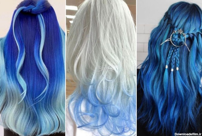 رنگ موی ترکیبی آبی و سفید