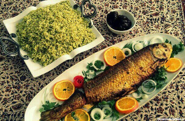 تزیین سبزی با پلو ماهی