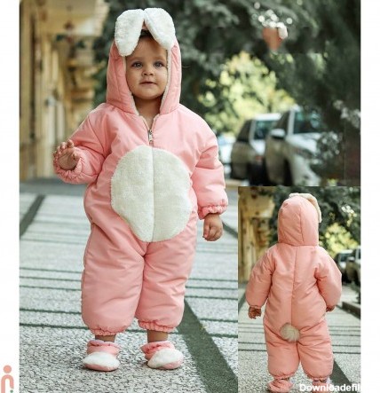 سرهمی کاپشنی گرم نوزاد و کودک کلاهدار 3 لایه گوش دار خرگوش رنگ صورتی