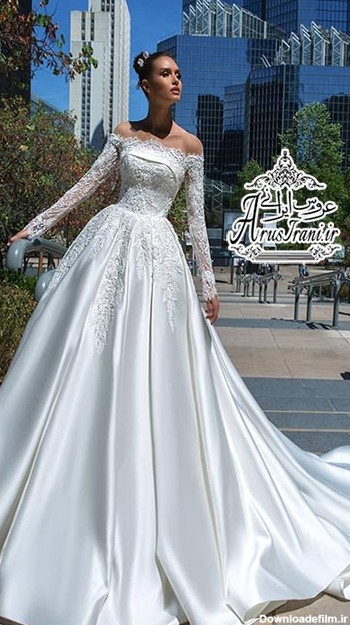 گالری لباس عروس پف دار یقه قایقی 2019