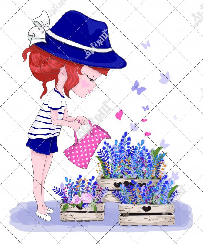 وکتور دختر در حال آب دادن به گل