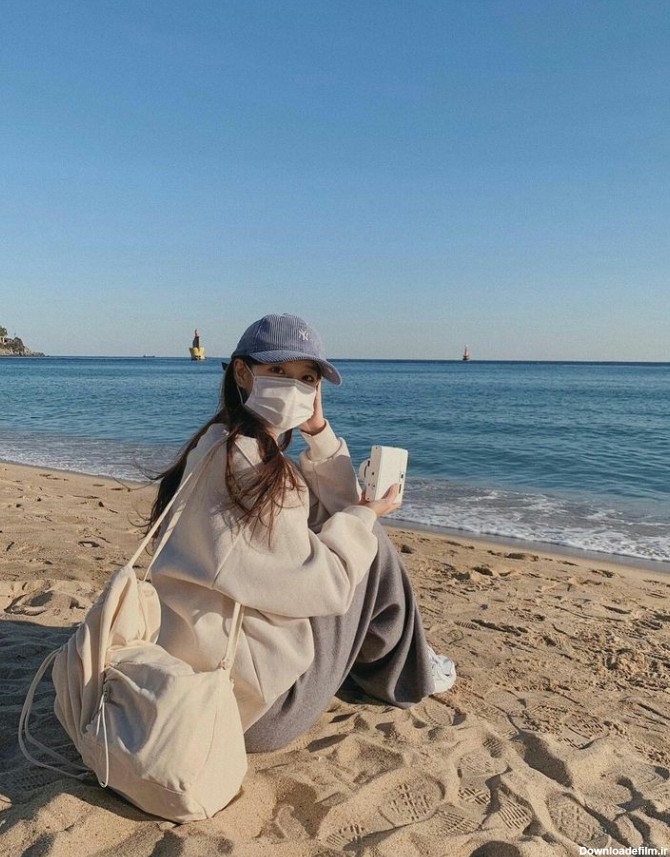 عکس با کیفیت دختر کره‌ای خوشگل و کیوت در ساحل برای پروفایل
