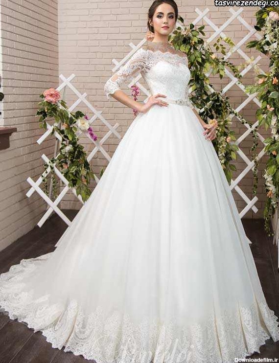مدل لباس عروس پوشیده آستین دار