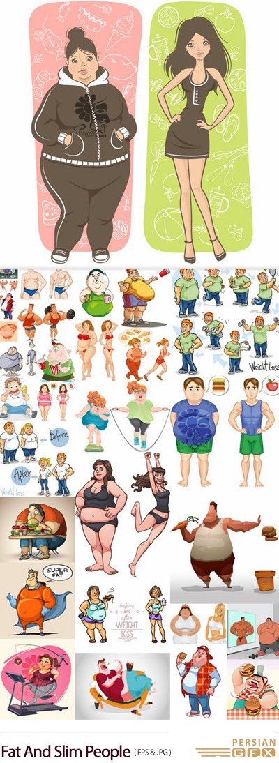 دانلود وکتور زن و مرد چاق و لاغر - Fat And Slim People