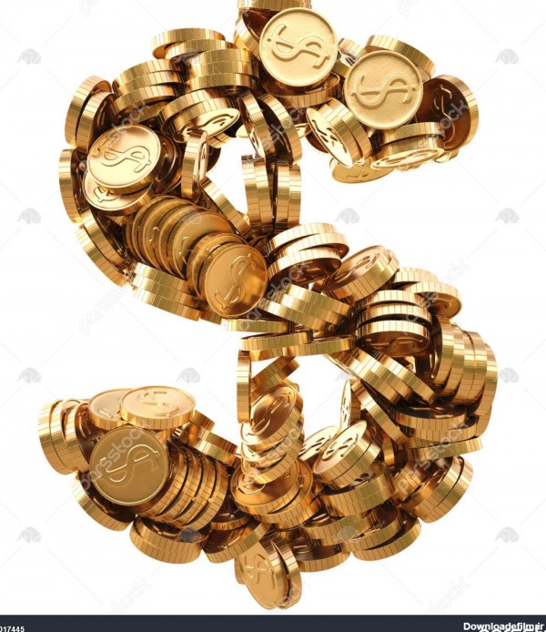 علامت دلار از سکه های طلایی رنگ شود. جدا شده در سفید. 1017445