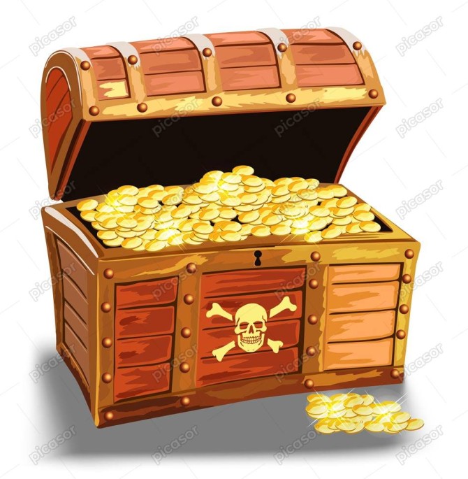 وکتور صندوقچه گنج دزدان دریایی و سکه های طلا » پیکاسور