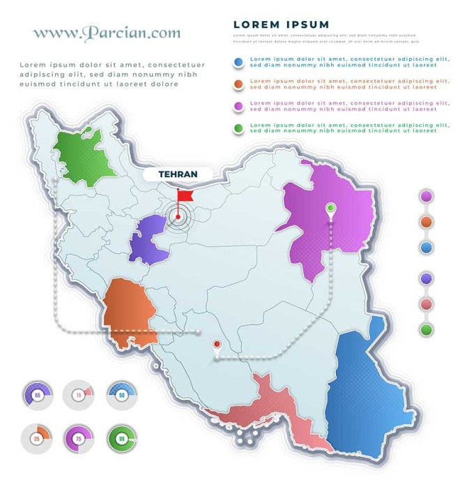 فایل اینفوگرافیک نقشه ایران لایه باز با مرز استان ها | پارشن