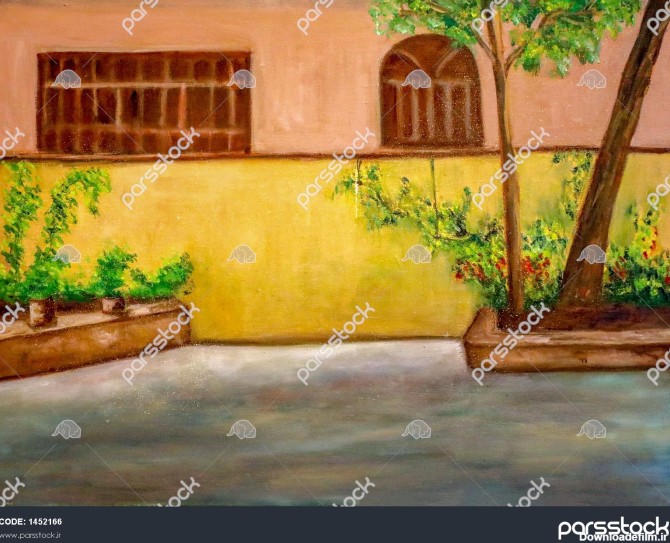 حیاط خانه پدری نقاشی رنگ روغن 1452166