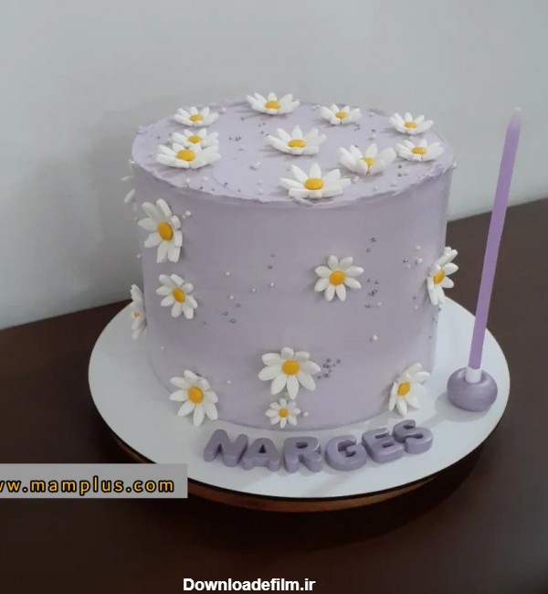 تزیین کیک تولد با طرح گل بابونه -مام پلاس