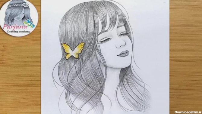 نحوه ترسیم دختر با پروانه - طراحی چهره - آموزش نقاشی