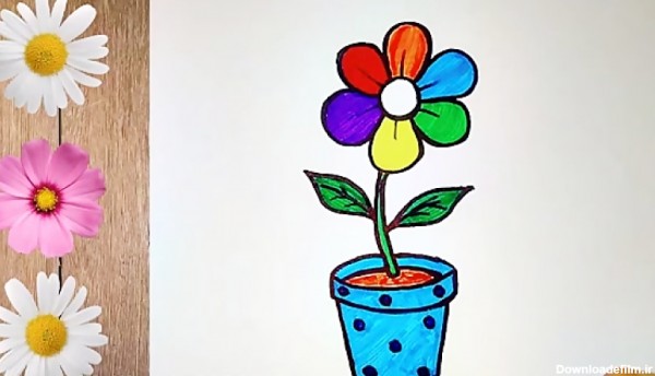 آموزش نقاشی گل کودکانه رنگ آمیزی / نقاشی کودکانه