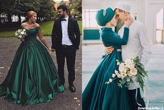 لباس عروس سبز | بیش از 30 مدل لباس عروس سبز | تشریفات و باغ تالار ماه