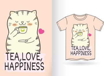 دانلود سبک طراحی کارتونی گربه ناز برای تی شرت eps