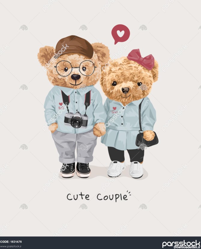 شعار زوج زیبا با عاشقان عروسک خرس در تصویر لباس زوج 1631476