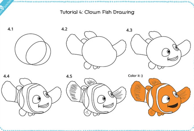 آموزش نقاشی برای کودکان (آموزش مرحله به مرحله نقاشی ماهی)