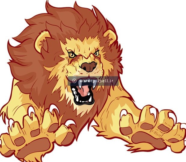 طرح گرافیکی شیر جنگل خشمگین در حال حمله کردن