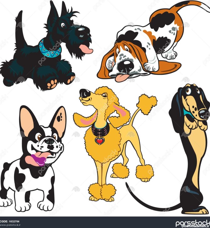 مجموعه ای با نژادهای سگ تصاویر کارتونی تصاویر وکتور جدا شده ...