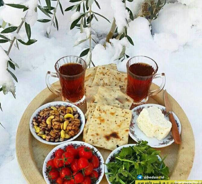 چای نان سنگک پنیر گردو گوجه سبزی - عکس ویسگون