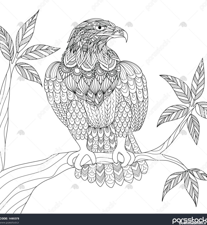 عقاب قبیله ای دست نشسته در شاخه درخت برای صفحه کتاب رنگ آمیزی ...