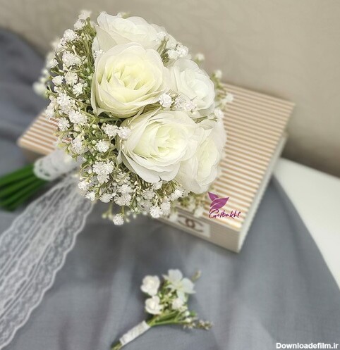 خرید و قیمت دسته گل عروس بسیار زیبا به رنگ سفید با گلهای رز و ...
