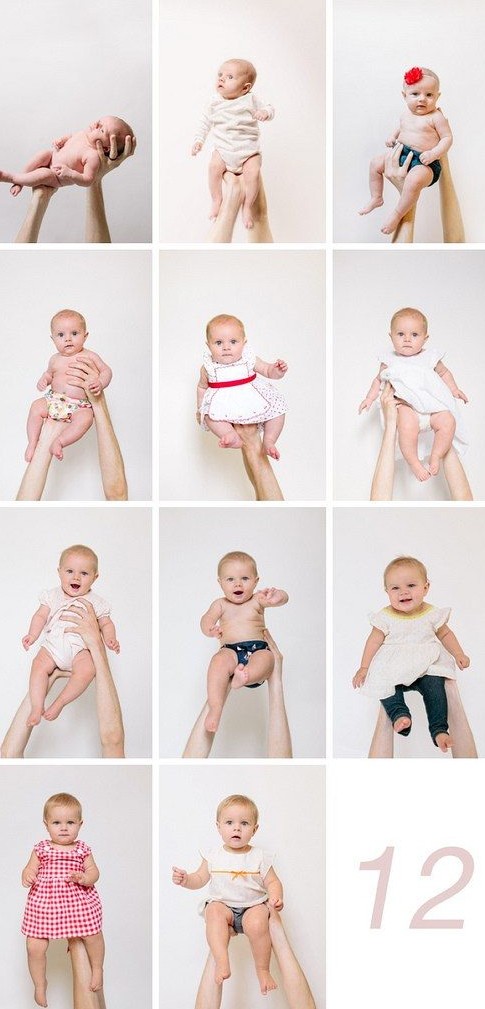 ایده عکس چهل روزگی نوزاد تا 12 ماهگی با بالابردن کودک بر روی دست