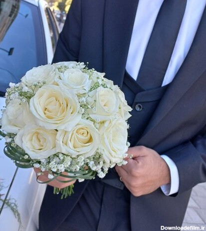 خرید و قیمت دسته گل طبیعی عروس ترکیب رز سفید و ژیپسوفیلا از غرفه ...