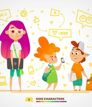 دانلود طرح گرافیکی و کارتونی وکتور دو کودک در کنار دختر لاغر قد بلند به صورت ai و eps