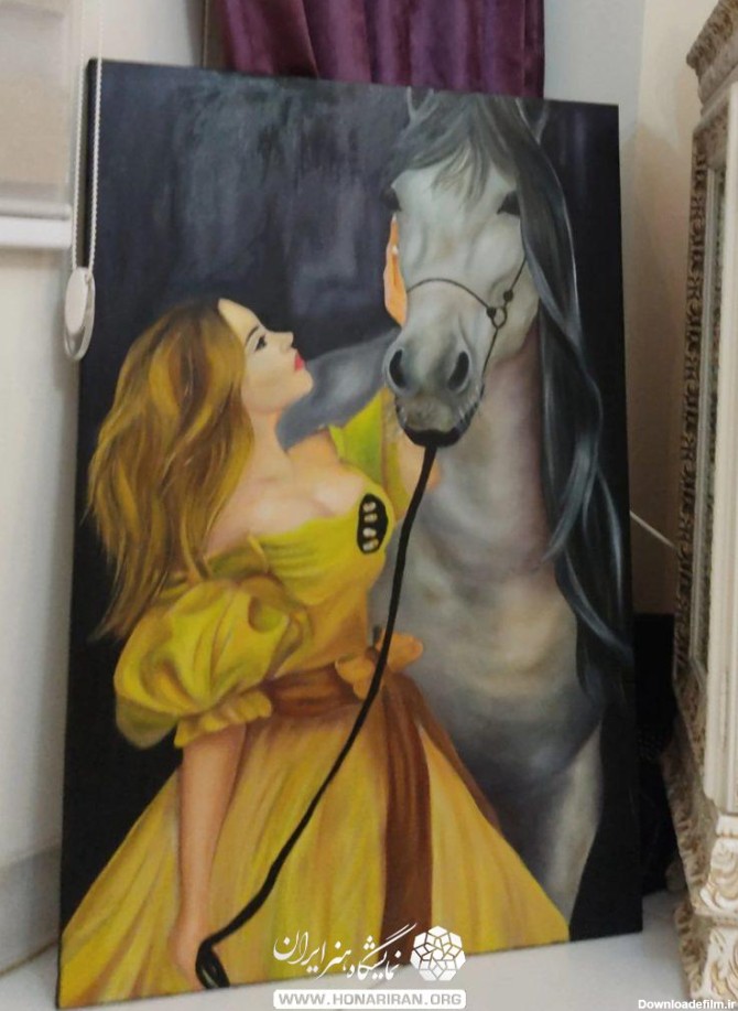 تابلو نقاشی اسب و دختر - نمایشگاه هنر ایران