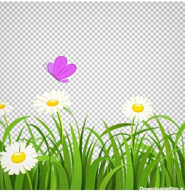 تصویر بوته زار با گل های سفید و پروانه ، دانلود بصورت فایل با پسوند png و بدون پس زمینه