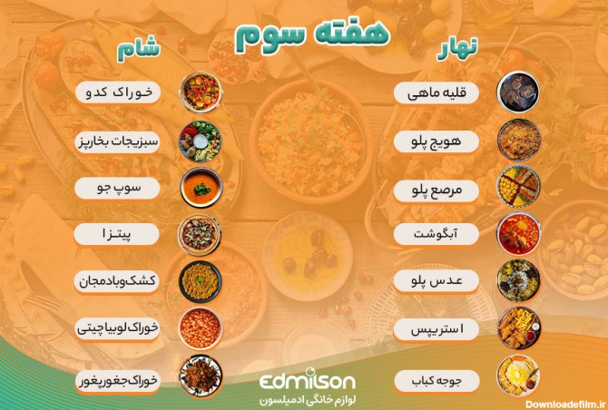 جدول لیست غذاهای ایرانی ؛ 130 غذای خوشمزه برای ناهار و شام