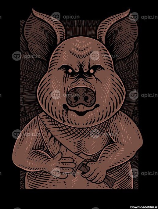 دانلود تصویر خوک سایکوپات قدیمی با سبک حکاکی | اوپیک