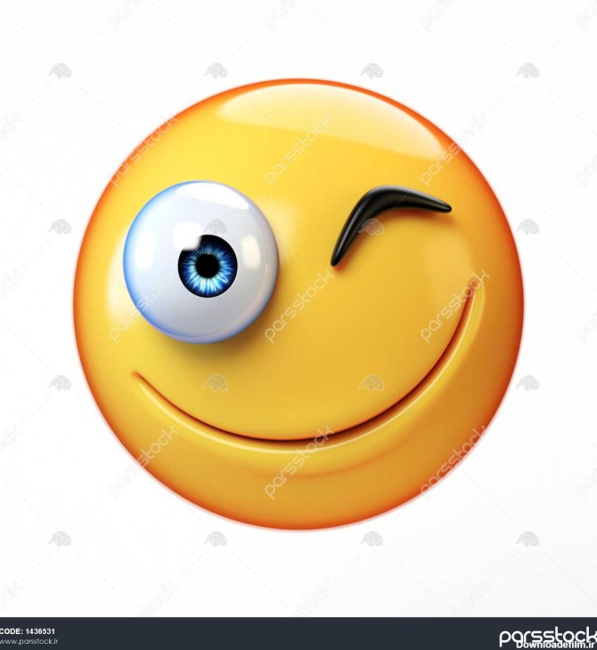 چشمک زننده Emoji جدا شده بر روی زمینه سفید صورت لبخند شکلک 3D رندر ...