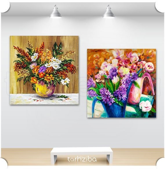 تابلو عکس گل های نقاشی شده با رنگ بندی متنوع - خرید تابلو شاسی