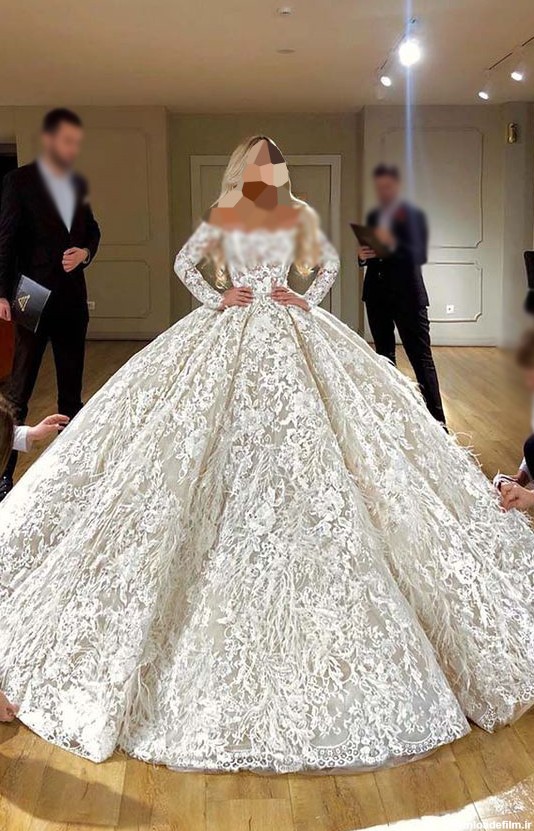 مدل لباس عروس پرنسسی آستین دار