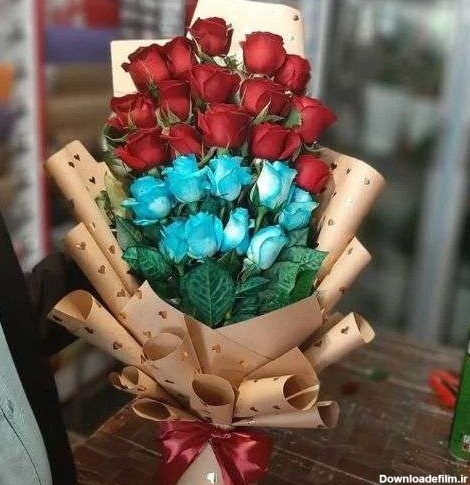 گل رز قرمز و آبی a1119 09129410059- ارسال گل در محل تهران 09129410059