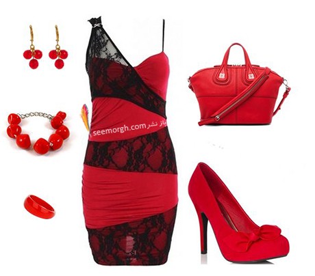 ست کردن لباس شب با ترکیب رنگی مشکی و قرمز