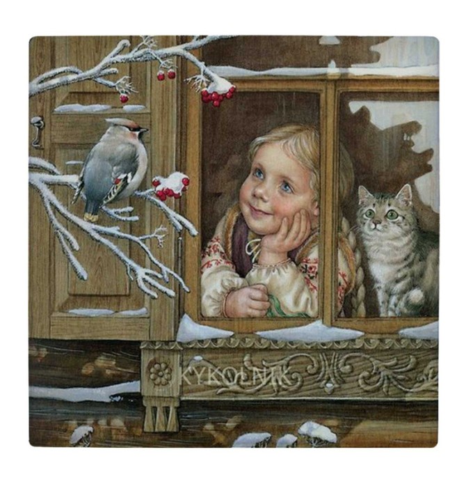 قیمت و خرید زیر لیوانی طرح نقاشی دختر بچه و گربه پشت پنجره ...