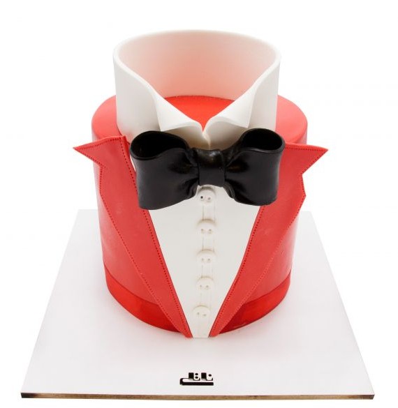 کیک تولد پسرانه پاپیون مشکی و پیراهن قرمز (BB295) | قنادی ناتلی