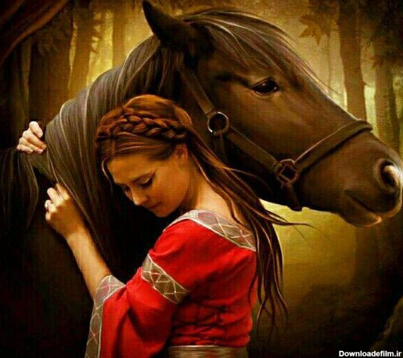 مدل نقاشی زن به همراه اسب - نقاشی سمیه فتحی