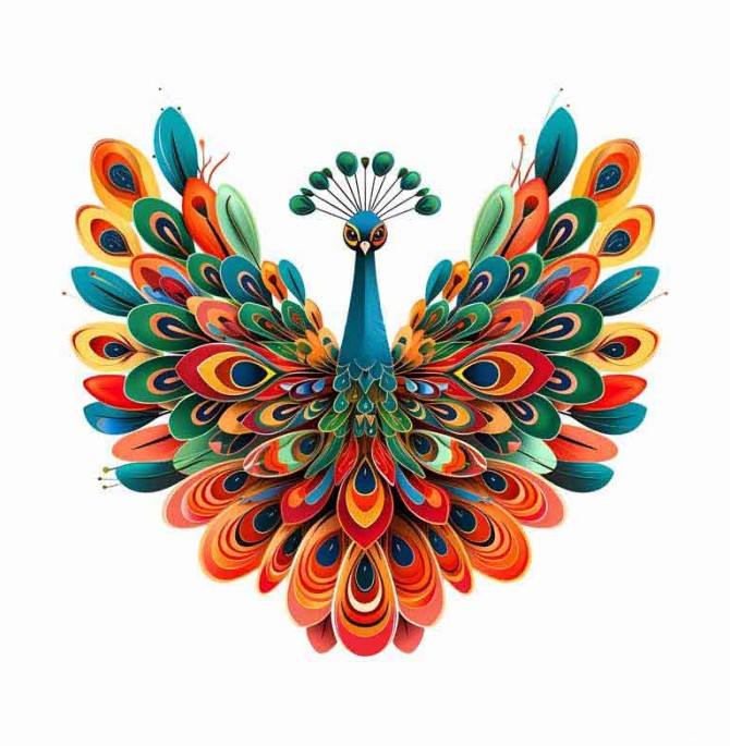 دانلود طرح طاووس با بال های نارنجی باز
