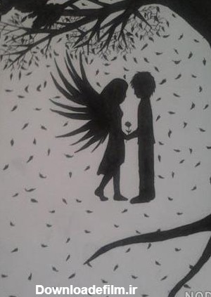 عکس نقاشی سیاه قلم عاشقانه ساده - عکس نودی