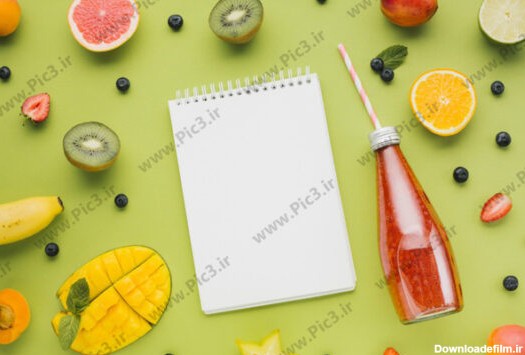 عکس باکیفیت کادر متن موکاپ قاب میوه و نوشیدنی