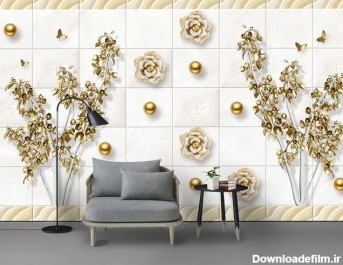 دانلود کاغذ دیواری طرح مدرن مد طلایی مروارید طلایی جواهرات گل پروانه دیوار پس زمینه